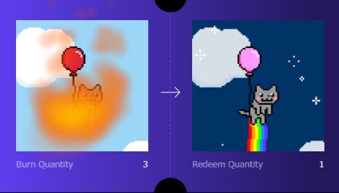 赤いバルーンを背負った猫を「バーン(交換)」することでバルーンの色が変わるというギミック(仕様)が特徴。

また、複数枚をバーンすることで虹色に変わるなどスペシャルな仕かけも。
